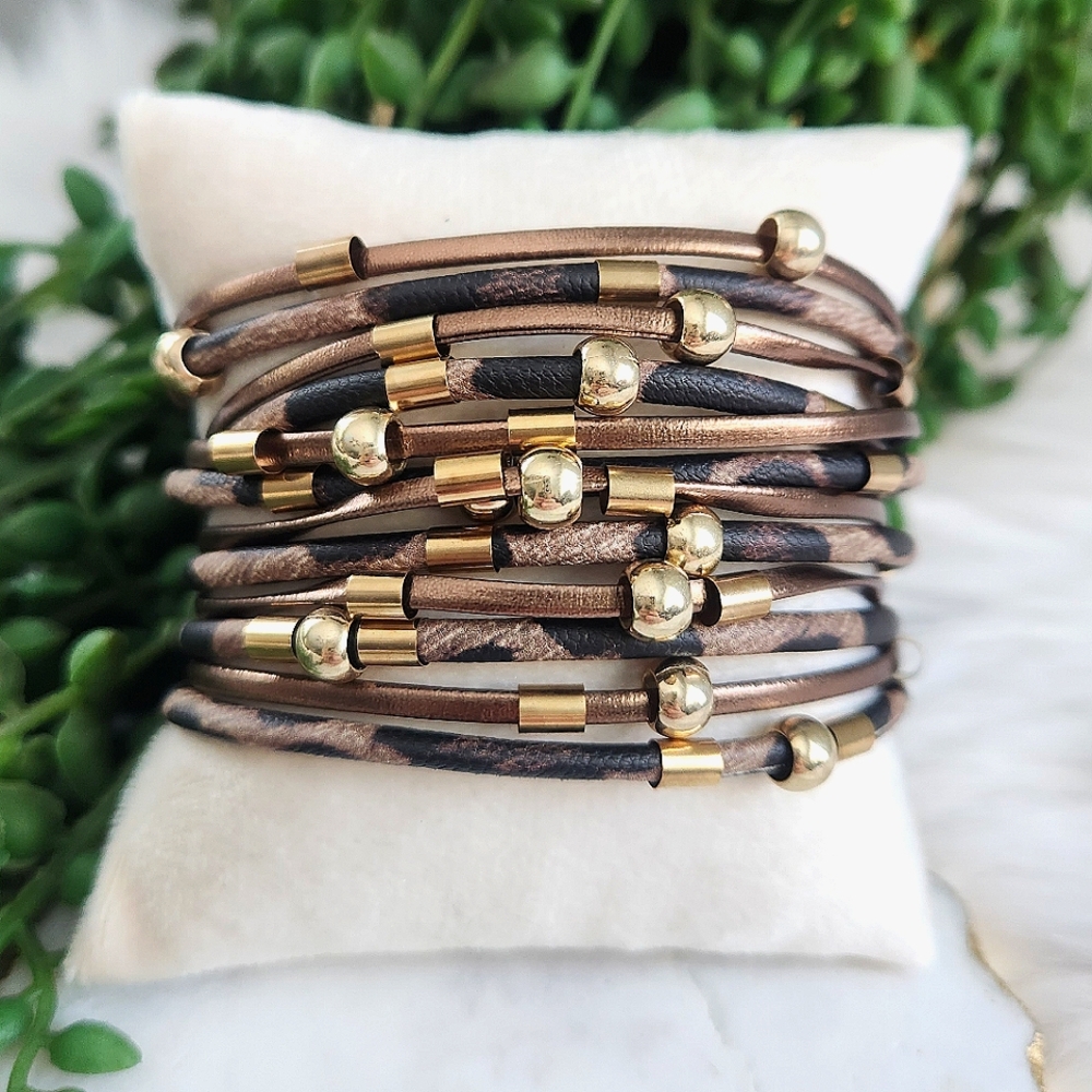 New Ryze Women's Animal Print Strappy Vegan Leather Magnetic Wrap Bracelet